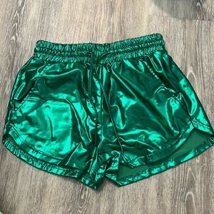 Metallic green shorts. Great for college game day, school spirit, or Halloween.
